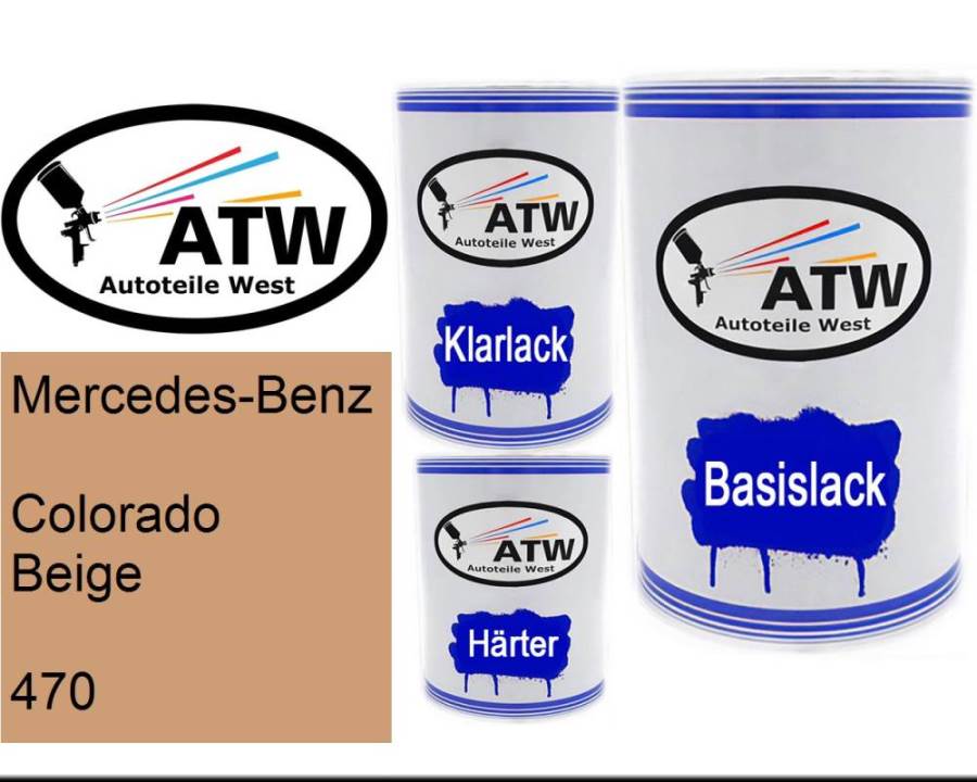 Mercedes-Benz, Colorado Beige, 470: 500ml Lackdose + 500ml Klarlack + 250ml Härter - Set, von ATW Autoteile West.